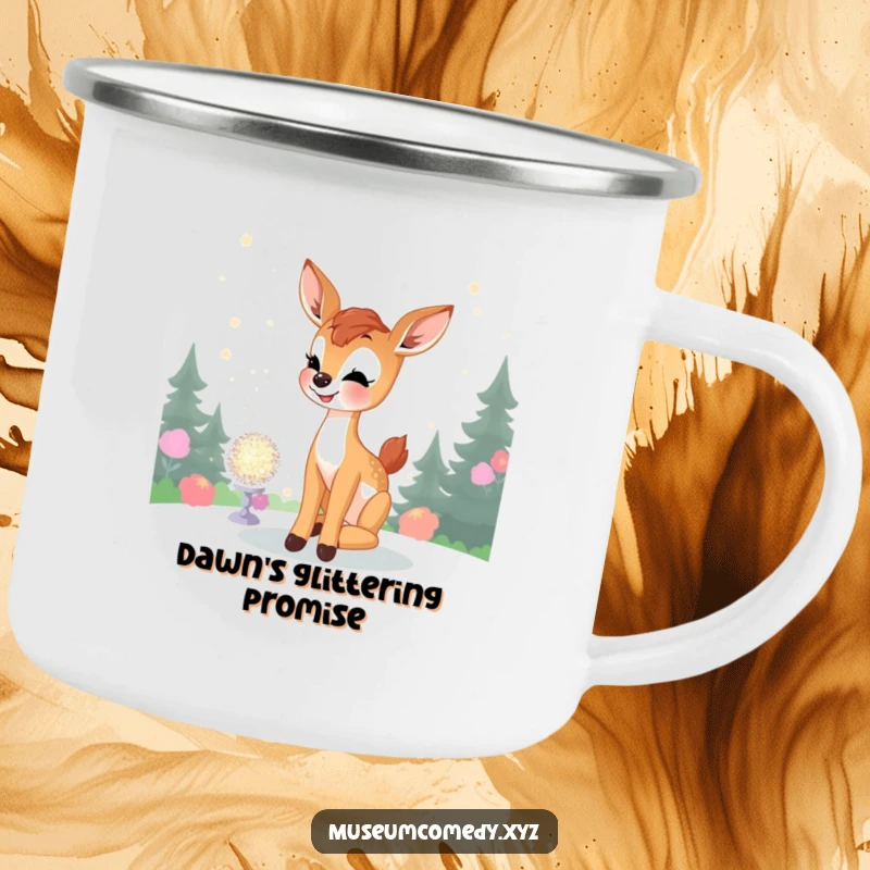 Funny Deer Fawn Camping Mug: A joyful fawn admires glitter, offering charming and humorous companionship for your outdoor beverage breaks.