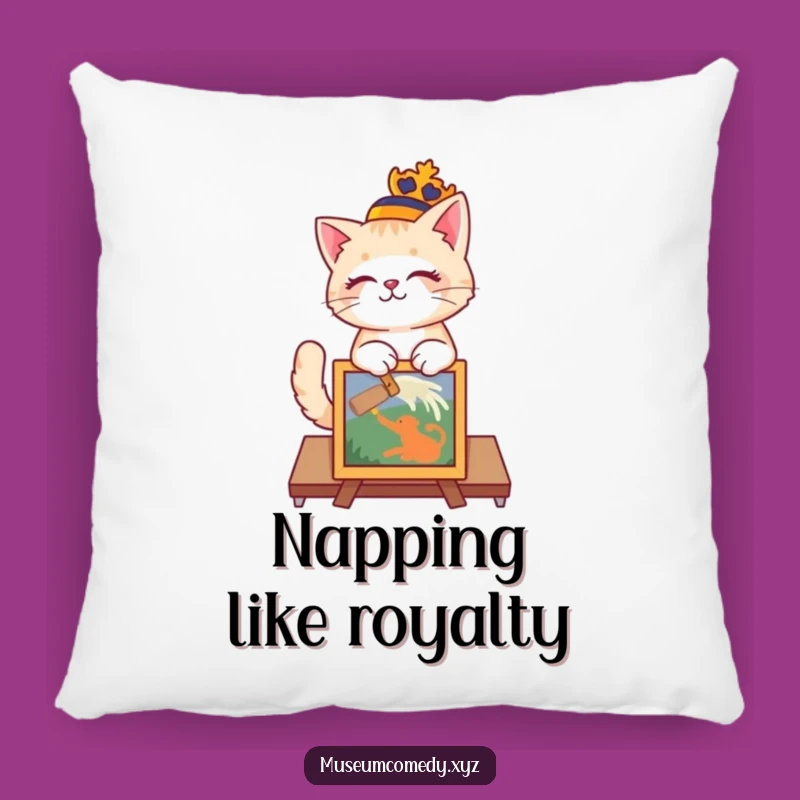 Funny Regal Cat Curator Pillow: Cozy Comfort with Artistic Flair