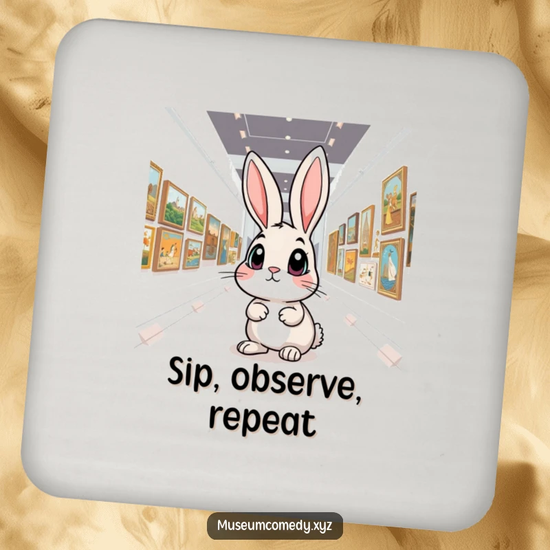 Funny Art Rabbit Coasters: A curious rabbit explores art, providing humorous protection for your tables and surfaces.