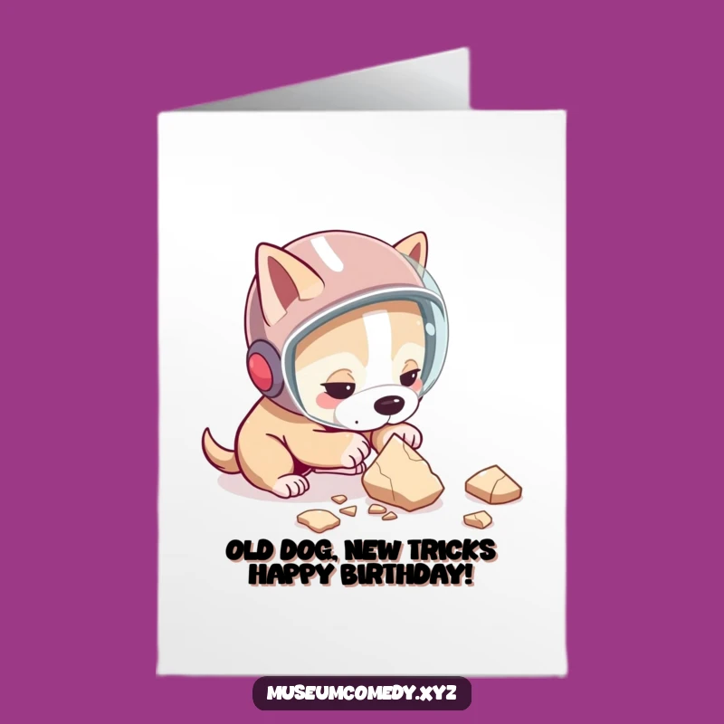 Free Printable Birthday Card: Funny Dog Archaeologist Helm Card - Downloadable Fun