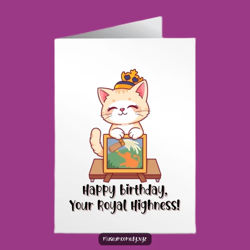 Free Printable Birthday Card: Funny Royal Cat, Elegant Downloadable Gift