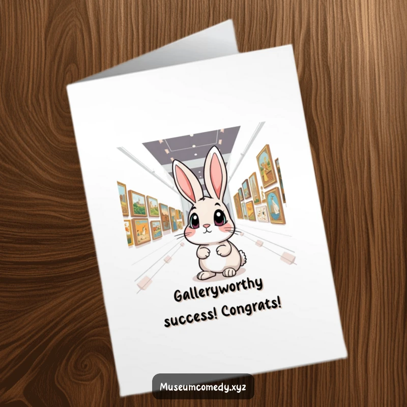 Funny Free Printable Congratulations Card: Curious rabbit discovers art, a perfect downloadable surprise.