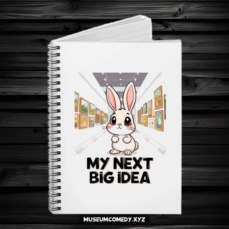 Funny Art Rabbit Notebook: A curious rabbit with wide eyes wanders through a prestigious art gallery, inspiring creative writing and drawing.